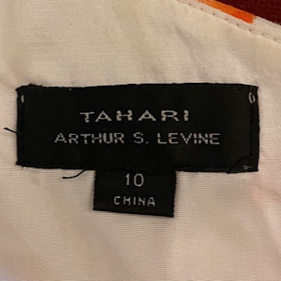 Tahari ASL Spring Floral Dress Sz 10 Ivory Orange Gray Gold Shimmer Silky - Picture 5 of 5